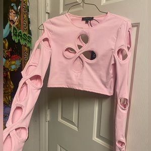 Star flower Cut out pink king sleeved crop top